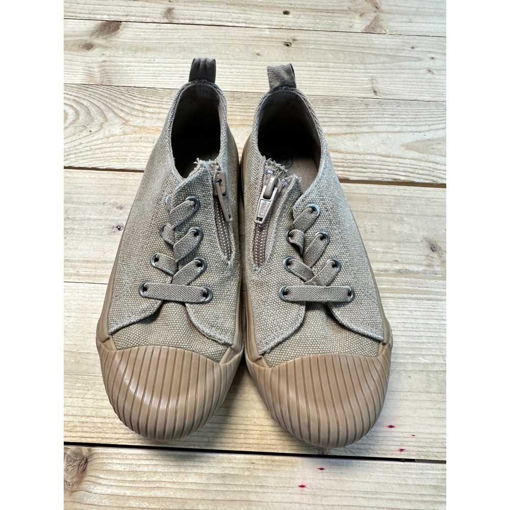 Cat & Jack Kids Canvas Sneakers Tan Khaki Side Zip Low Top Shoes‎ Size 12